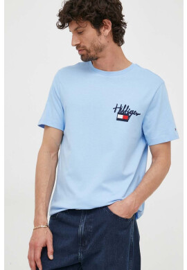 Tommy Hilfiger Памучна тениска в синьо с апликация - Pepit.bg