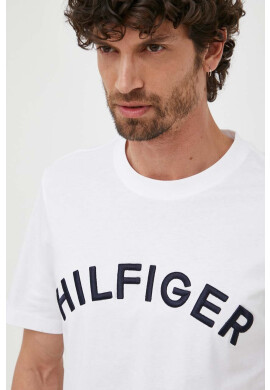 Tommy Hilfiger Памучна тениска в бяло с десен - Pepit.bg
