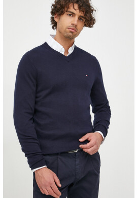 Tommy Hilfiger Пуловер с кашмир мъжки в тъмносиньо от лека материя - Pepit.bg