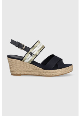 Tommy Hilfiger Сандали GOLDEN WEBBING MID WEDGE в тъмносиньо със скосена платформа FW0FW07090 - Pepit.bg