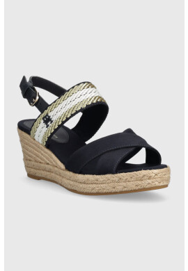 Tommy Hilfiger Сандали GOLDEN WEBBING MID WEDGE в тъмносиньо със скосена платформа FW0FW07090 - Pepit.bg