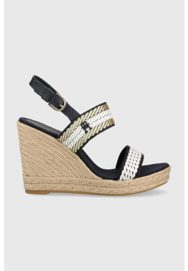 Tommy Hilfiger Сандали GOLDEN WEBBING WEDGE в тъмносиньо със скосена платформа FW0FW07089 - Pepit.bg