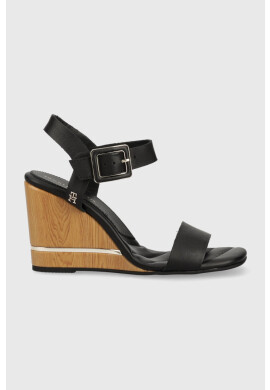 Tommy Hilfiger Сандали HARDWARE WEDGE SANDAL в черно със скосена платформа FW0FW07074 - Pepit.bg