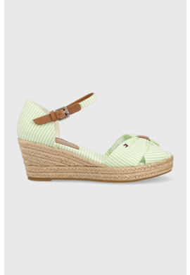 Tommy Hilfiger Сандали HIGH WEDGE SEERSUCKER в зелено със скосена платформа FW0FW07158 - Pepit.bg