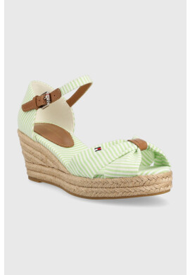 Tommy Hilfiger Сандали HIGH WEDGE SEERSUCKER в зелено със скосена платформа FW0FW07158 - Pepit.bg