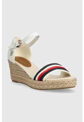 Tommy Hilfiger Сандали MID WEDGE CORPORATE в бяло със скосена платформа - Pepit.bg