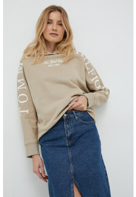 Tommy Hilfiger Суичър в бежово с качулка с принт - Pepit.bg