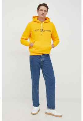 Tommy Hilfiger Суичър в жълто с качулка с апликация - Pepit.bg