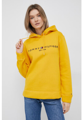Tommy Hilfiger Суичър в жълто с качулка с апликация - Pepit.bg