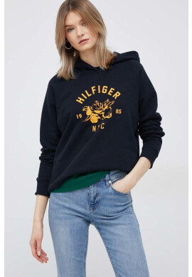 Tommy Hilfiger Суичър в тъмносиньо с качулка с принт - Pepit.bg
