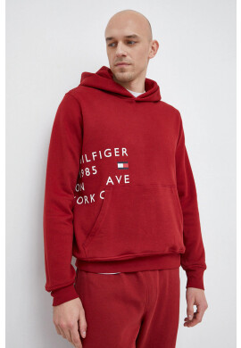 Tommy Hilfiger Суичър в бордо с качулка с принт - Pepit.bg