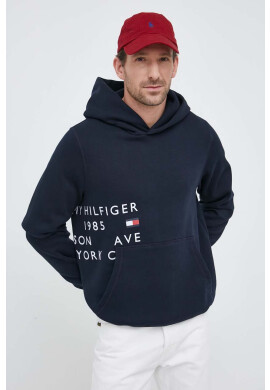 Tommy Hilfiger Суичър в тъмносиньо с качулка с принт - Pepit.bg