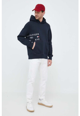 Tommy Hilfiger Суичър в тъмносиньо с качулка с принт - Pepit.bg