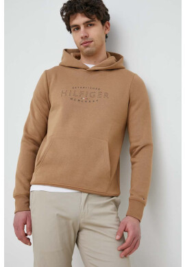 Tommy Hilfiger Суичър в кафяво с качулка с принт - Pepit.bg