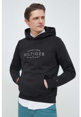 Tommy Hilfiger Суичър в черно с качулка с принт - Pepit.bg