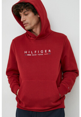 Tommy Hilfiger Суичър в бордо с качулка с принт - Pepit.bg