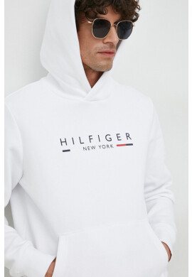 Tommy Hilfiger Суичър в бяло с качулка с принт - Pepit.bg
