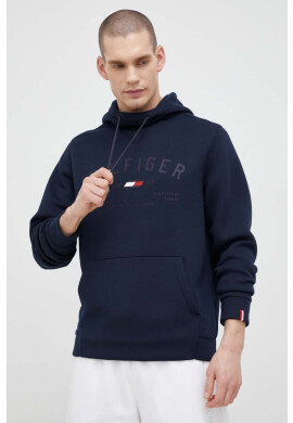 Tommy Hilfiger Суичър в тъмносиньо с качулка с десен - Pepit.bg
