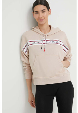Tommy Hilfiger Суичър в бежово с качулка с десен - Pepit.bg