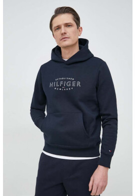 Tommy Hilfiger Суичър в тъмносиньо с качулка с принт - Pepit.bg