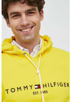 Tommy Hilfiger Суичър в жълто с качулка с апликация - Pepit.bg