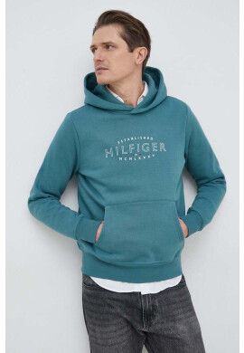 Tommy Hilfiger Суичър в зелено с качулка с принт - Pepit.bg