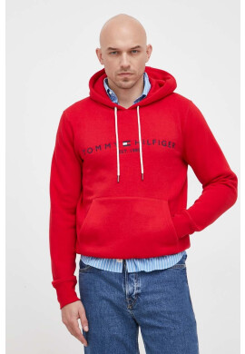 Tommy Hilfiger Суичър в червено с качулка с апликация - Pepit.bg