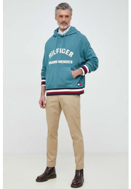 Tommy Hilfiger Суичър x Shawn Mendes мъжки в тюркоазено с качулка с десен - Pepit.bg