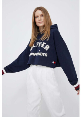 Tommy Hilfiger Суичър x Shawn Mendes дамски в тъмносиньо с качулка с десен - Pepit.bg