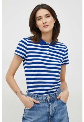 Tommy Hilfiger Тениска с яка в синьо с яка тип peter pan - Pepit.bg