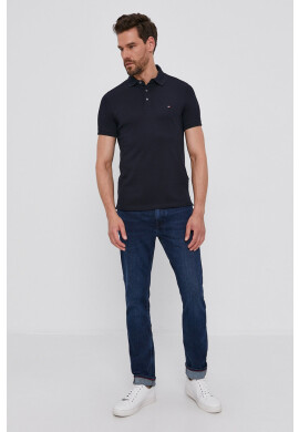 Tommy Hilfiger Тениска с яка мъжка в тъмносиньо с изчистен дизайн - Pepit.bg