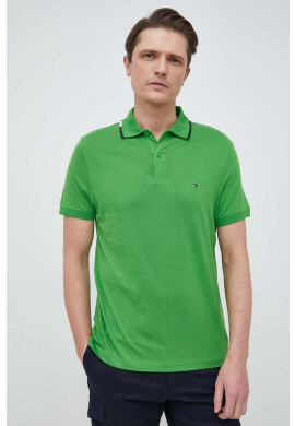 Tommy Hilfiger Тениска с яка в зелено с изчистен дизайн - Pepit.bg