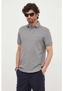 Tommy Hilfiger Тениска с яка в сиво с изчистен дизайн - Pepit.bg