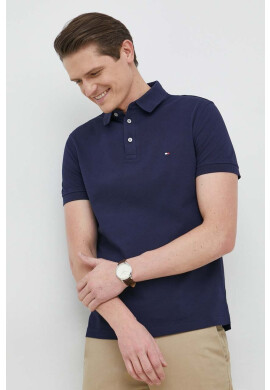 Tommy Hilfiger Тениска с яка в черно с изчистен дизайн - Pepit.bg