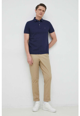 Tommy Hilfiger Тениска с яка в черно с изчистен дизайн - Pepit.bg