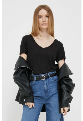 Tommy Hilfiger Тениска с лен в черно - Pepit.bg