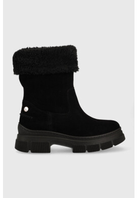 Tommy Hilfiger Велурени боти Warm Lining Suede Low Boot в черно с платформа с лека изолация - Pepit.bg