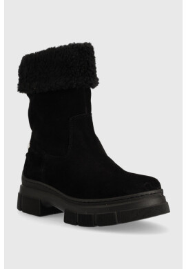 Tommy Hilfiger Велурени боти Warm Lining Suede Low Boot в черно с платформа с лека изолация - Pepit.bg