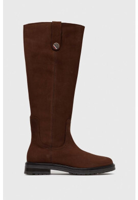 Tommy Hilfiger Велурени ботуши TH Coin Longboot в кафяво с равна подметка - Pepit.bg