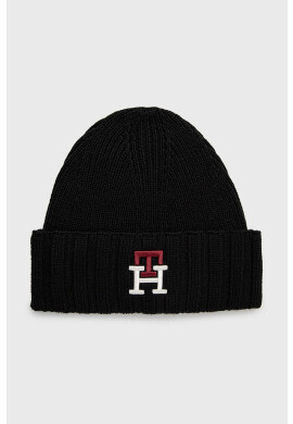 Tommy Hilfiger Вълнена шапка в черно с фина плетка от вълна - Pepit.bg