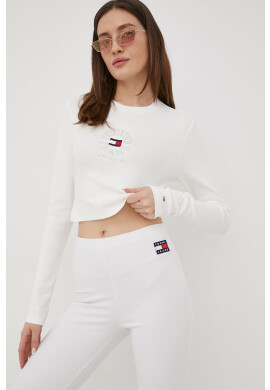 Tommy Jeans Блуза с дълги ръкави дамски в бяло - Pepit.bg