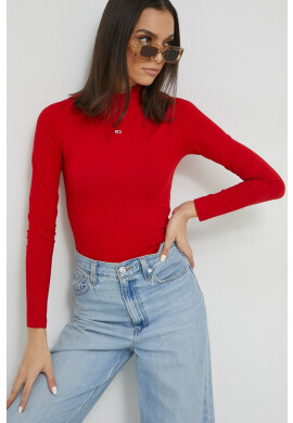 Tommy Jeans Боди дамско в червено с ниско поло - Pepit.bg