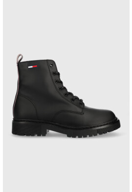 Tommy Jeans Боти Lace Up Flat Boot в черно с равна подметка - Pepit.bg