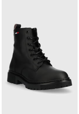 Tommy Jeans Боти Lace Up Flat Boot в черно с равна подметка - Pepit.bg