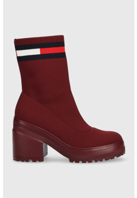 Tommy Jeans Боти Water Resistent Knitted Boot в бордо с висок ток - Pepit.bg