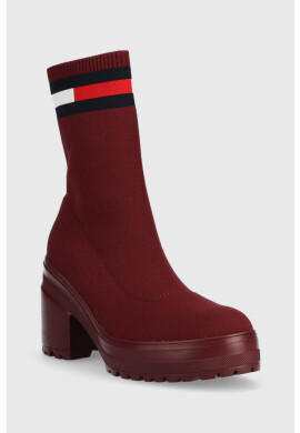 Tommy Jeans Боти Water Resistent Knitted Boot в бордо с висок ток - Pepit.bg