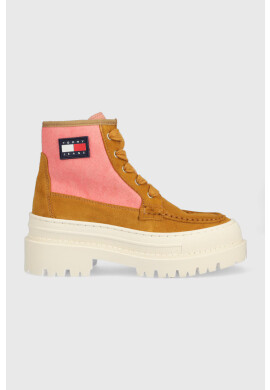 Tommy Jeans Боти Womens Foxing Lace Up Boot в кафяво с платформа - Pepit.bg