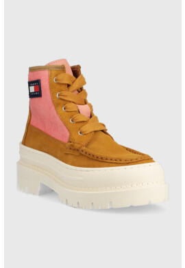 Tommy Jeans Боти Womens Foxing Lace Up Boot в кафяво с платформа - Pepit.bg