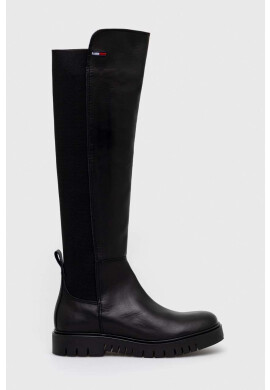 Tommy Jeans Ботуши Long Leather Boot в черно с платформа - Pepit.bg