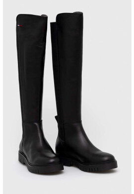 Tommy Jeans Ботуши Long Leather Boot в черно с платформа - Pepit.bg